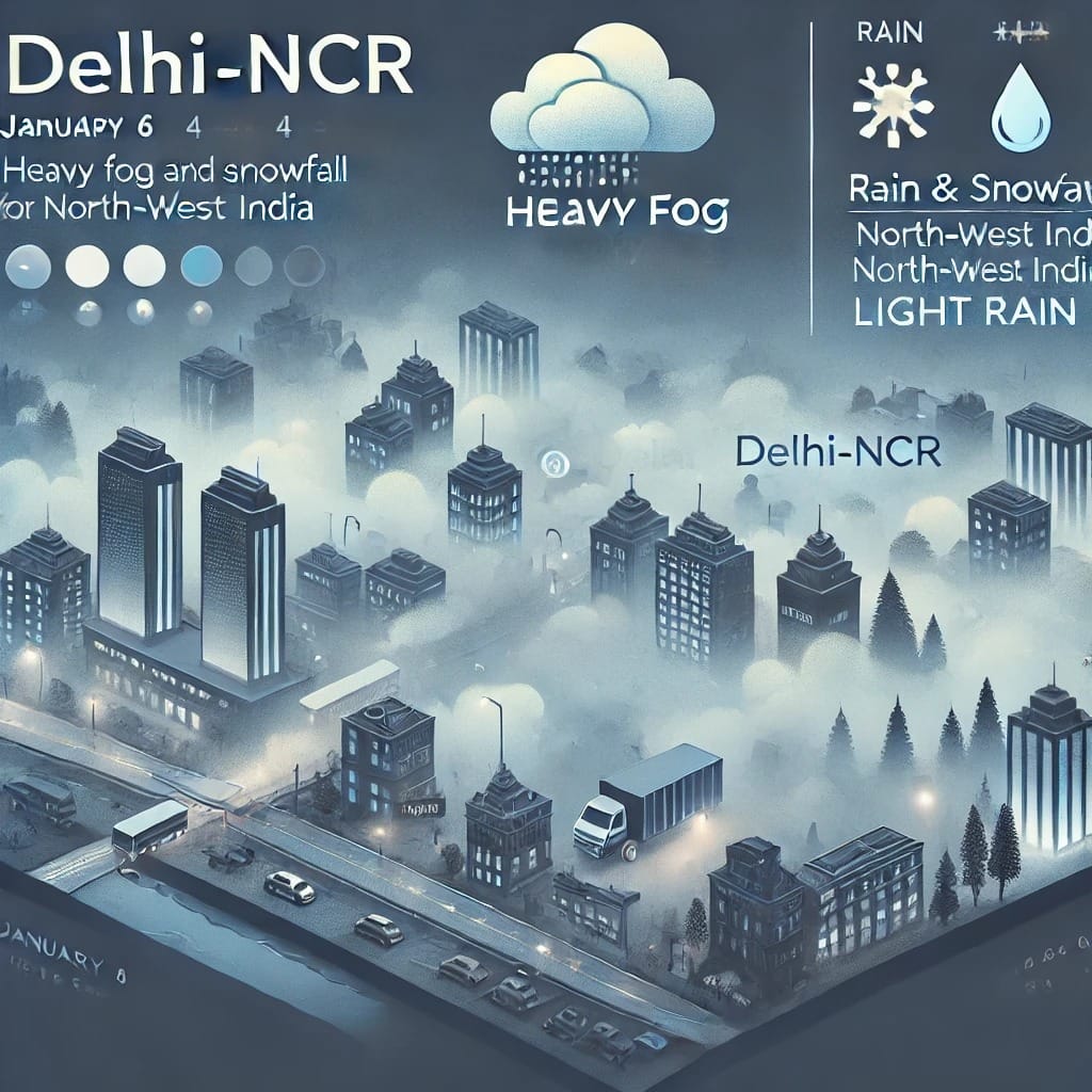 Weather Updatesदिल्ली-NCR में छाया घना कोहरा,4 से 6 जनवरी के बीच बारिश और बर्फबारी का अलर्ट उत्तर-पश्चिम भारत के कई हिस्सों में हल्की बारिश